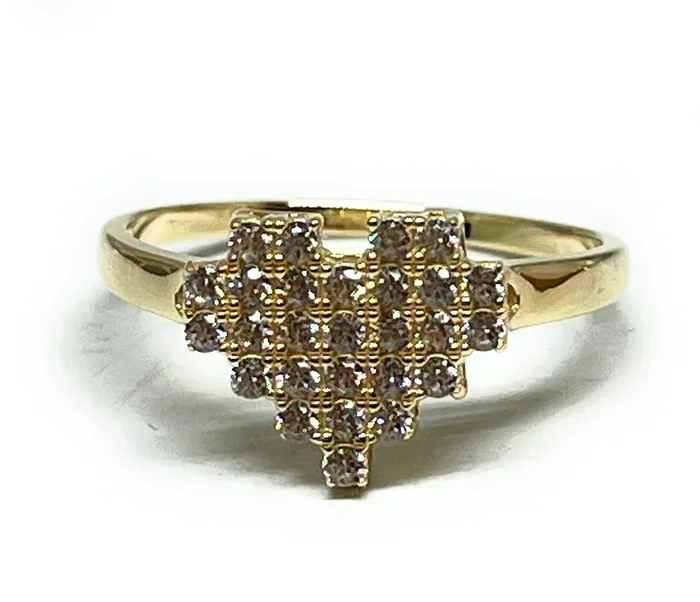 10k Solid Gold Yellow Gold 8-BIT Heart CZ Ring (FC 308)