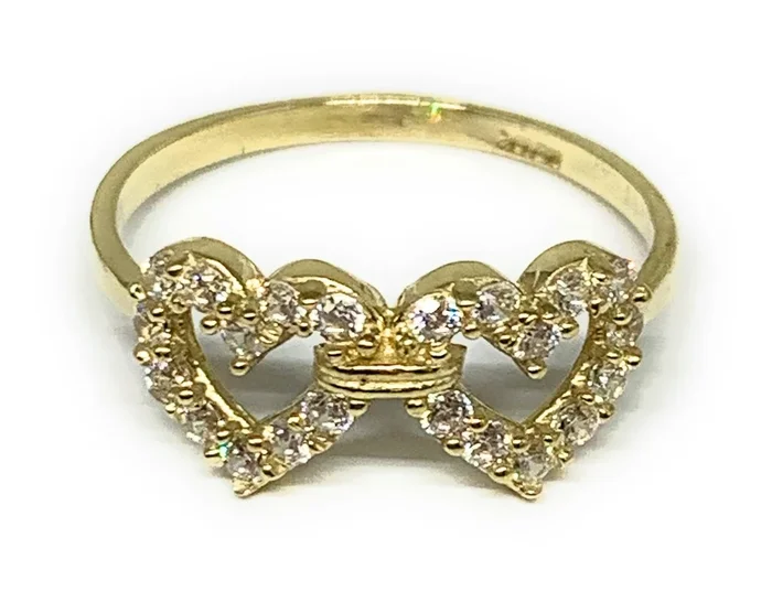 10k Solid Gold Yellow Gold Double Heart CZ Ring