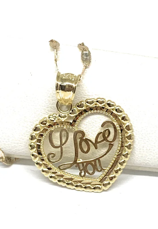 10k Solid Gold Yellow Gold “I Love You” Heart Pendant Necklace