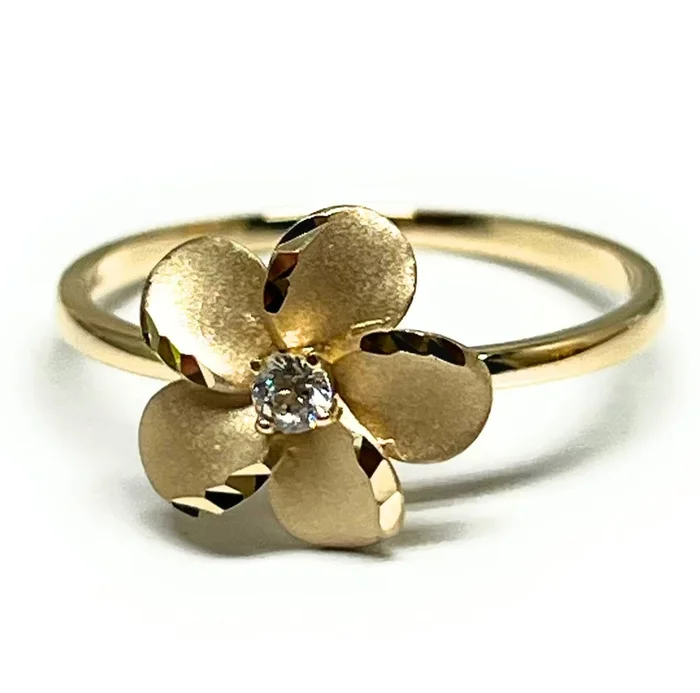 10k Solid Gold Yellow Hibiscus Flower Matte CZ Ring (FC 306)