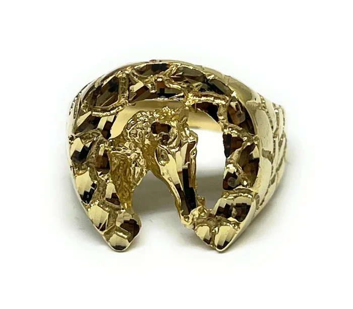10k Solid Gold Yellow Horse Horseshoe NUGGET Ring (8.6g)