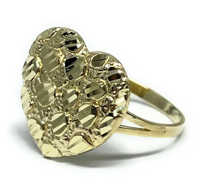 10k Solid Gold Yellow PUFFY Nugget Heart Ring (LG)