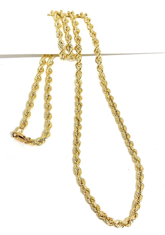 10k Solid Gold Yellow Rope Chain 26-30 inches 4.2mm (Semi-Hollow Style)