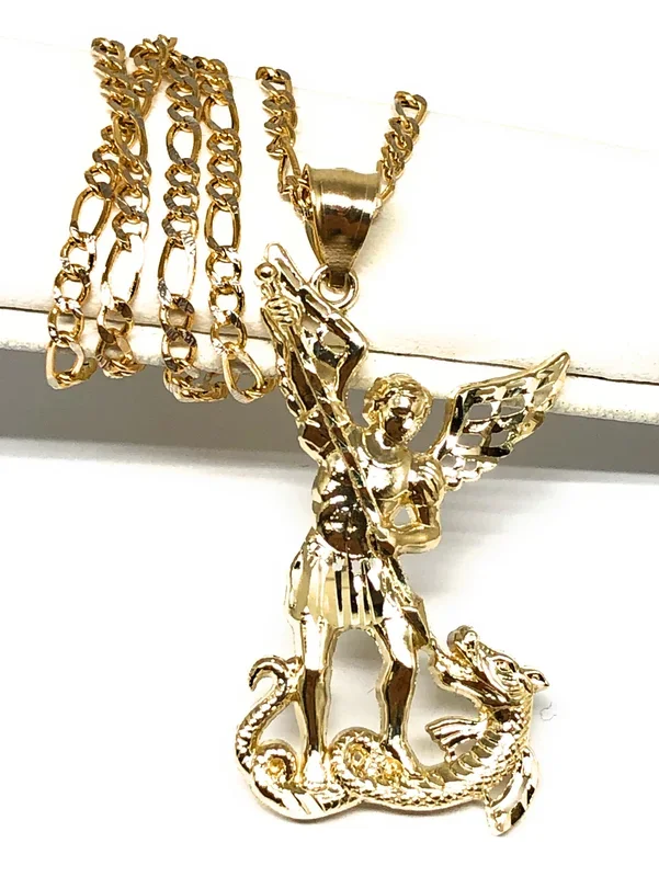 10k Solid Gold Yellow St. Michael Archangel Pendant Necklace