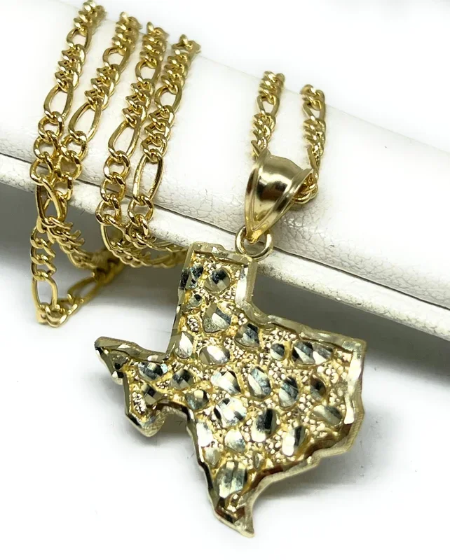 10k Solid Gold Yellow TEXAS NUGGET Pendant Necklace