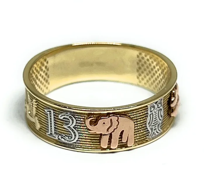 10k Solid Gold Yellow Tri-Color Lucky Symbols Band Ring Suerte (FC 310)