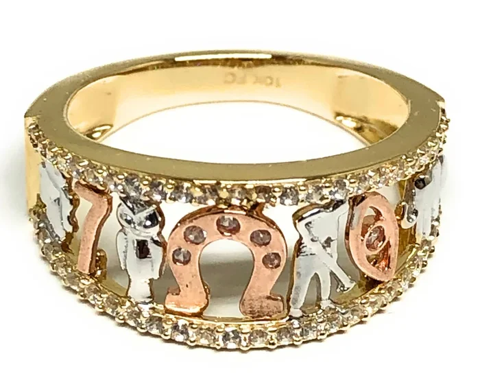10k Solid Gold Yellow Tri-Color Lucky Symbols CZ Ring Suerte (FC 91)