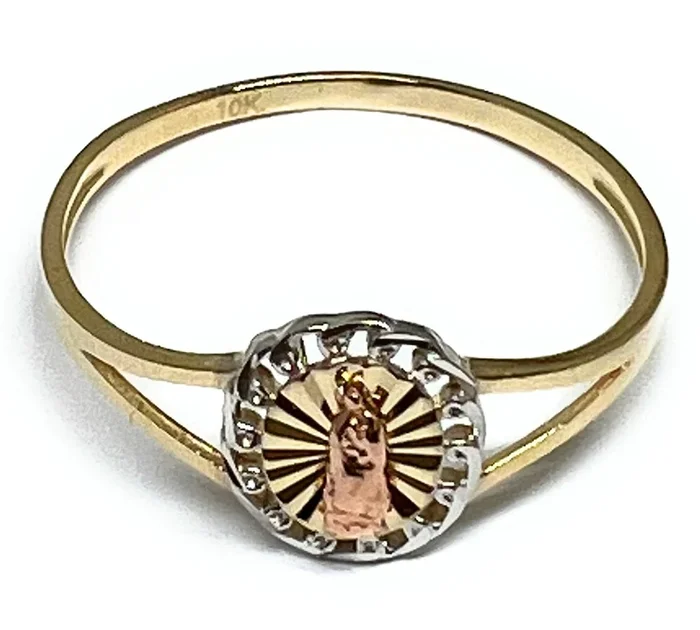 10k Solid Gold Yellow Tri-Color Virrgin Mary Dainty Ring (FC 150)