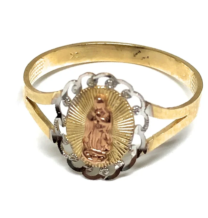 10k Solid Gold Yellow Tri-Color Virrgin Mary Ring