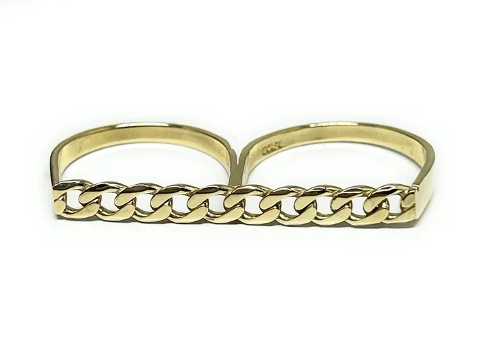 10k Solid Gold Yellow TWO FINGER CUBAN LINK Ring (4g)