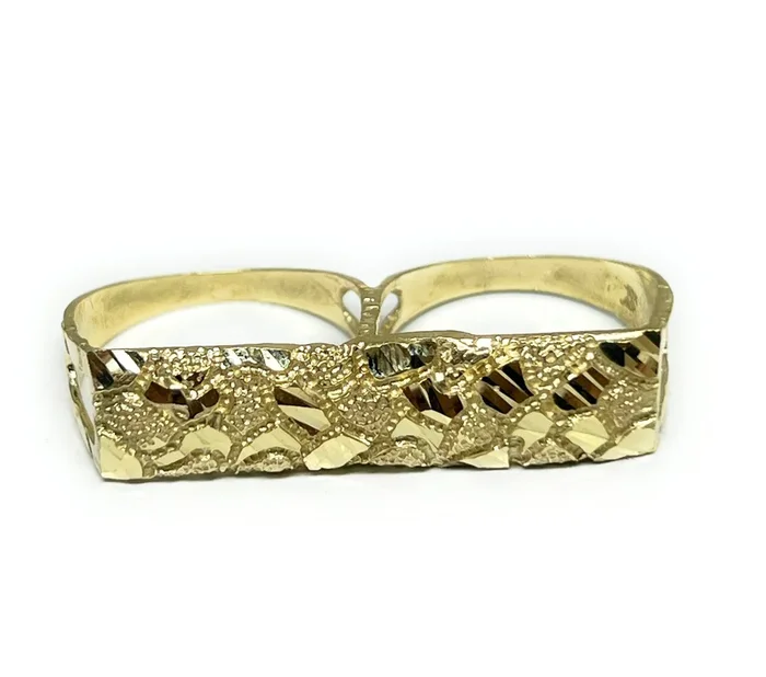 10k Solid Gold Yellow TWO FINGER PUFF RECTANGLE Nugget Ring (6g)