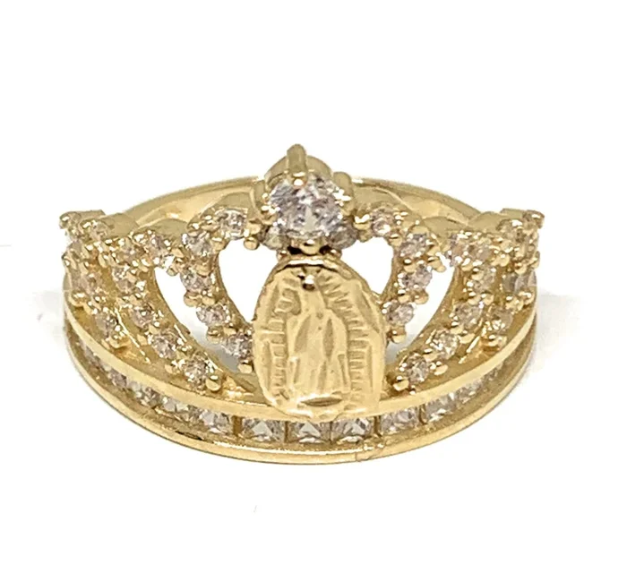 10k Solid Gold Yellow Virrgin Mary CZ Crown Ring