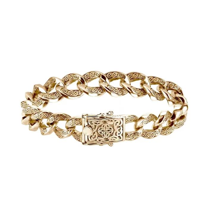 10k Yellow Gold Celtic Knot Heavy Curb Link Bracelet 8.25″