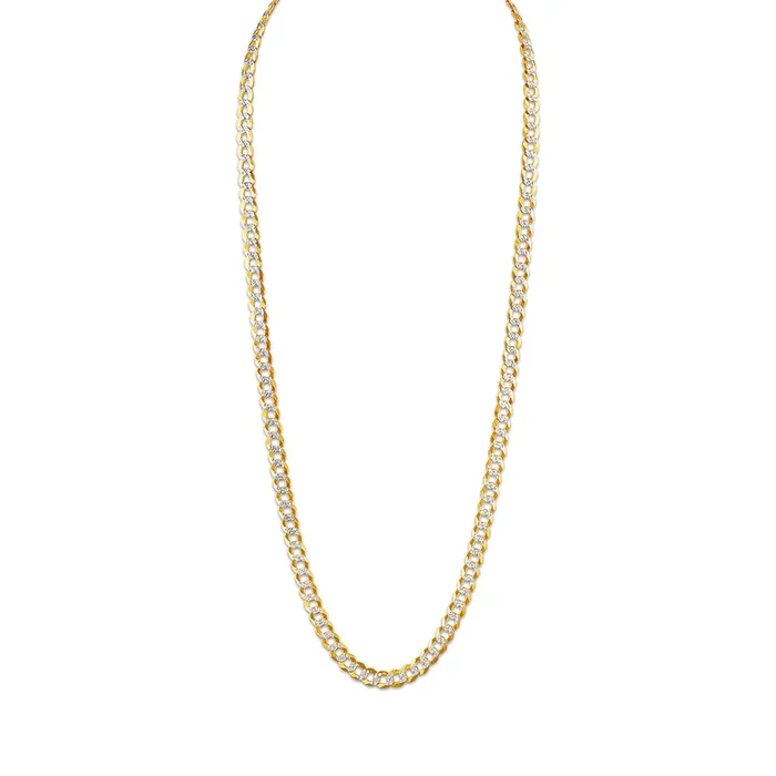 10KT White and Yellow Gold 26-inch 5.7MM Pave Curb Chain