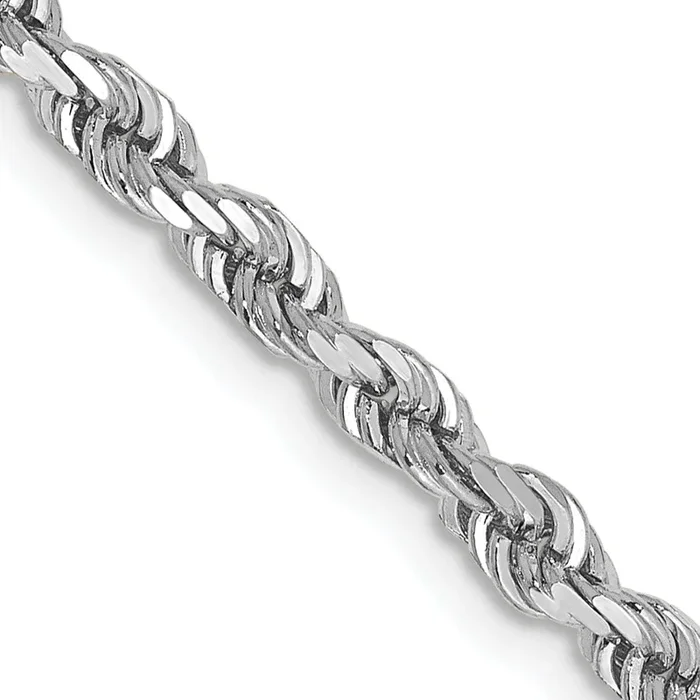 10KT White Gold 22-inch 3.35MM Diamond-cut Rope Chain
