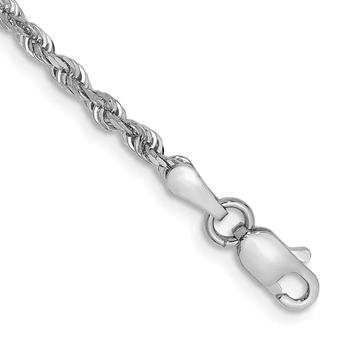 10KT White Gold 7-inch 2.25MM Diamond-cut Rope Bracelet