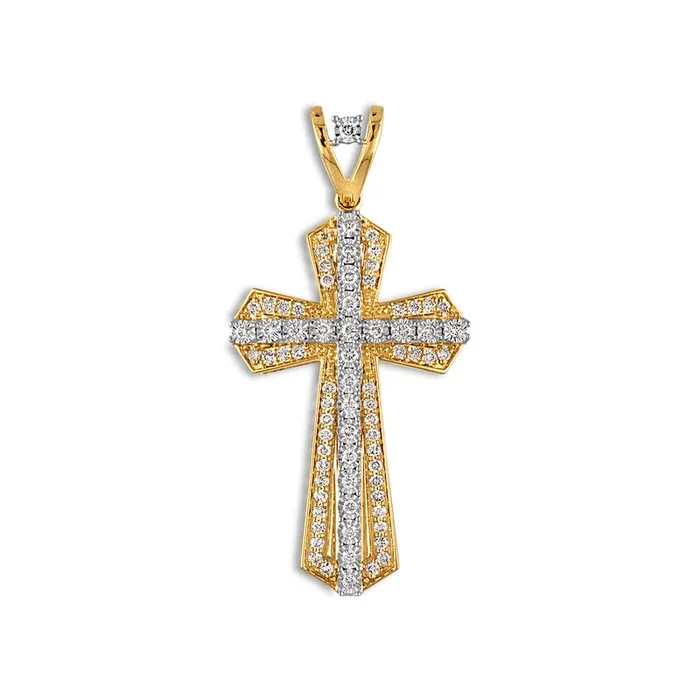 10KT Yellow Gold 1 CTW Natural Diamond 50X24MM Cross Pendant. Chain Not Included