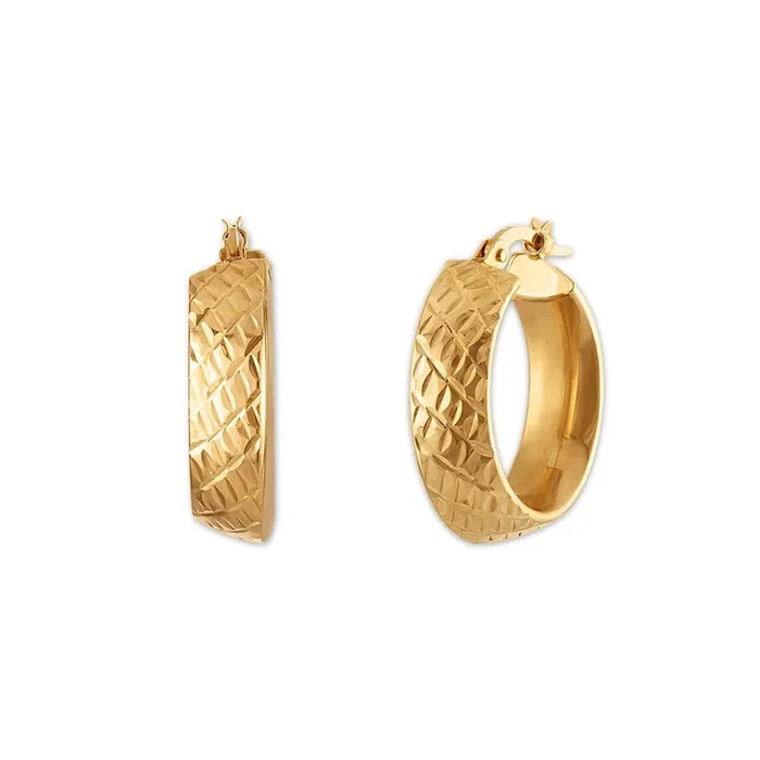 10KT Yellow Gold 6X15MM Slanted Hoop Earrings