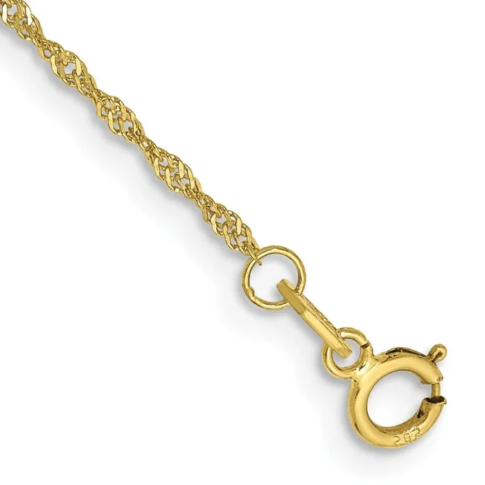 10KT Yellow Gold 7-inch 1.1MM Singapore Bracelet