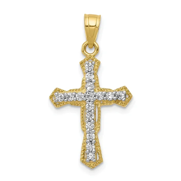 10KT Yellow Gold Cubic Zirconia 25X16MM Cross Pendant. Chain Not Included