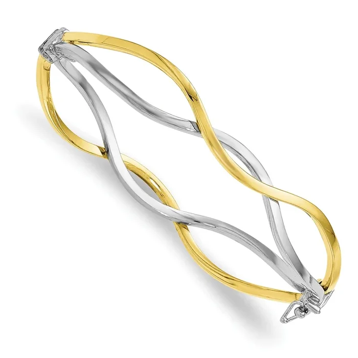 10KT Yellow Gold With Rhodium Plating 7-inch 15MM Hinged Bangle Bracelet