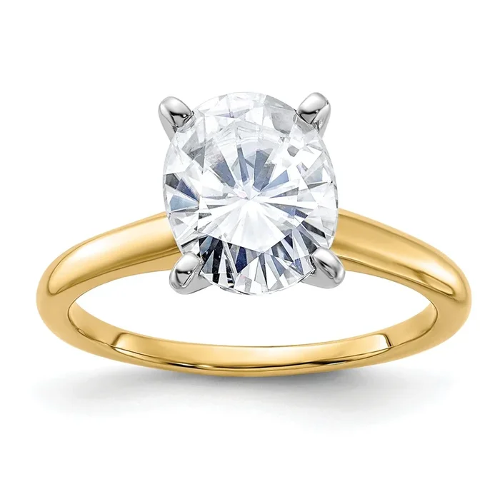 10X8MM Oval Moissanite Solitaire Engagement Ring in 14KT Yellow Gold; Size 7