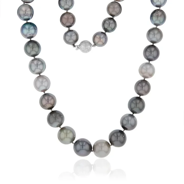 12-14.2mm Tahitian Pearl Multicolour Strand with 14ct White Gold Stardust Ball Clasp