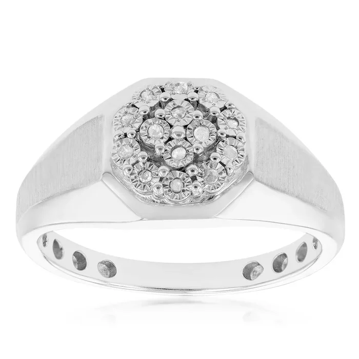 14 Brilliant Cut Diamonds Gents Ring in Sterling Silver