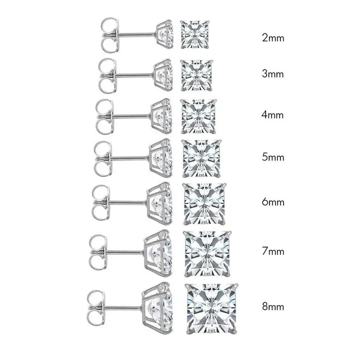 14E00011. – 14 Karat White Gold Push Backing Square Stud Earring