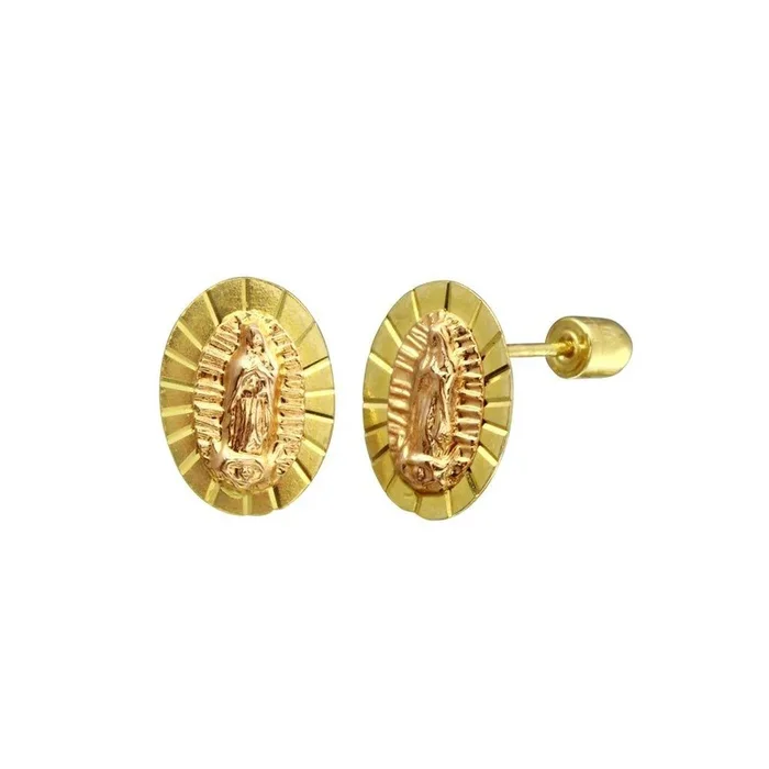 14E00042. – 14 Karat Yellow & Rose Gold DC Lady Guadalupe Screw Back Stud Earring
