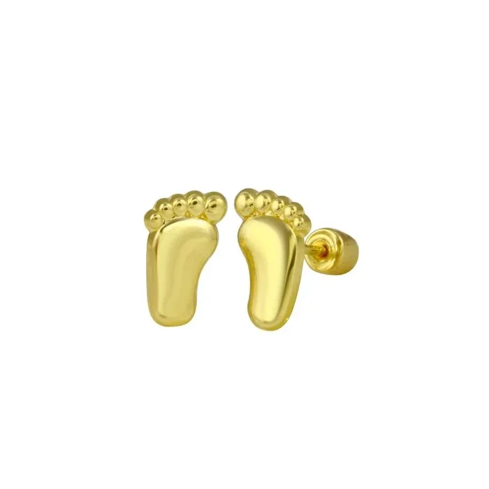 14E00065. – 14 Karat Yellow Gold Feet Screw Back Stud Earring