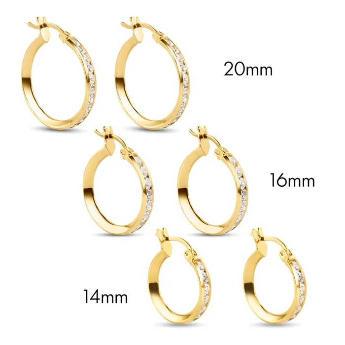 14E00100. – 14 Karat Yellow Gold CZ Hoop Earrings