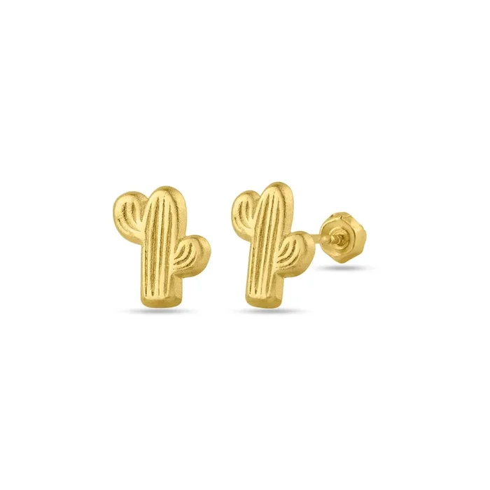 14E00148. – 14 Karat Yellow Gold Cactus Screw Back Stud Earring