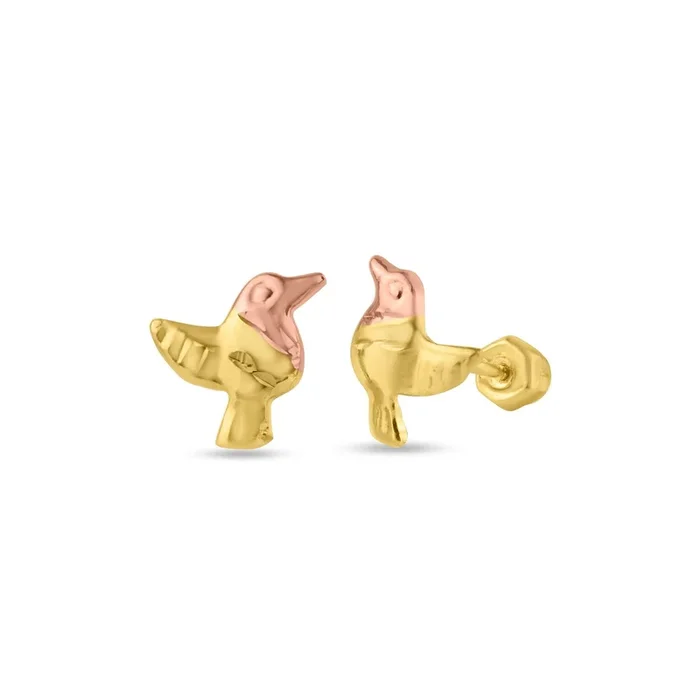 14E00149. – 14 Karat Yellow Gold Bird Screw Back Stud Earring