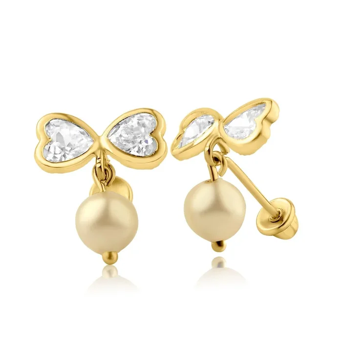 14E00162. – 14 Karat Yellow Gold Twin Hearts Screw Back Earring