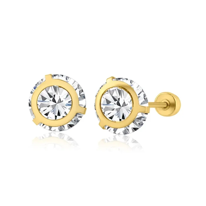 14E00167. – Pendiente de oro amarillo de 14 quilates de 6 mm con borde de bisel y rosca posterior