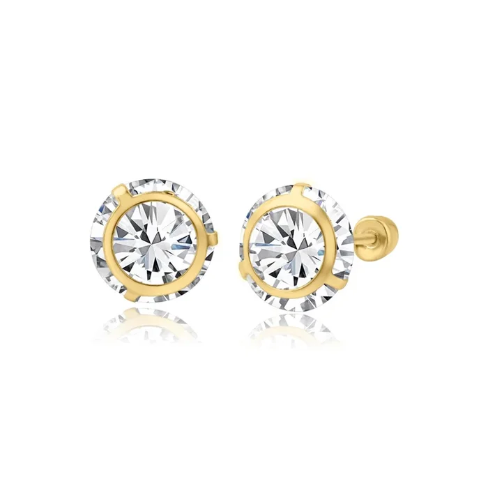 14E00200. – Pendiente de oro amarillo de 14 quilates de 7 mm con borde de bisel y rosca posterior