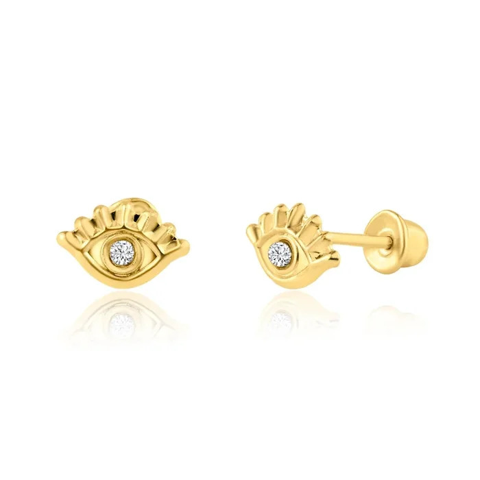 14E00208. – 14 Karat Yellow Gold CZ Eyes Screw Back Earring