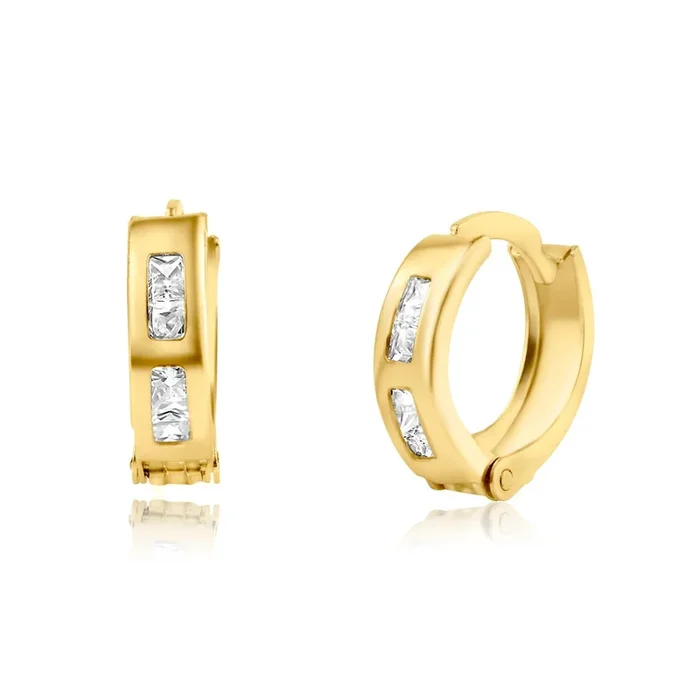 14E00224. – Pendiente Huggie de oro amarillo de 14 quilates con circonita cúbica.