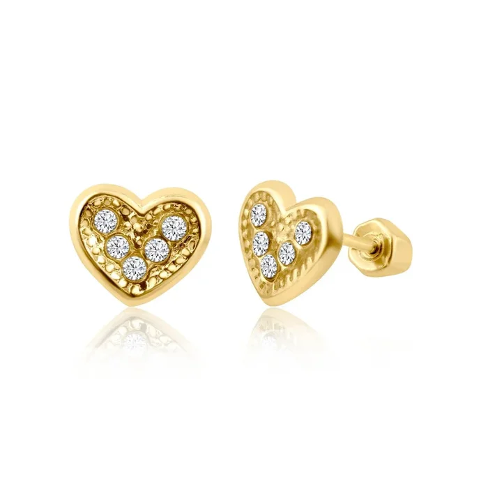 14E00240. – Pendiente de tuerca con forma de corazón transparente de oro amarillo de 14 quilates