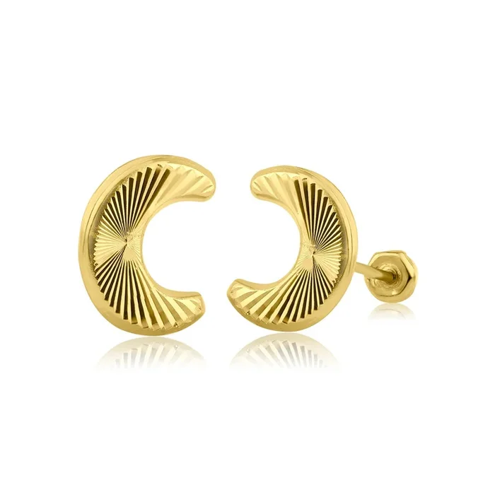 14E00242. – 14 Karat Yellow Gold Crescent Stud Screw Back Earring
