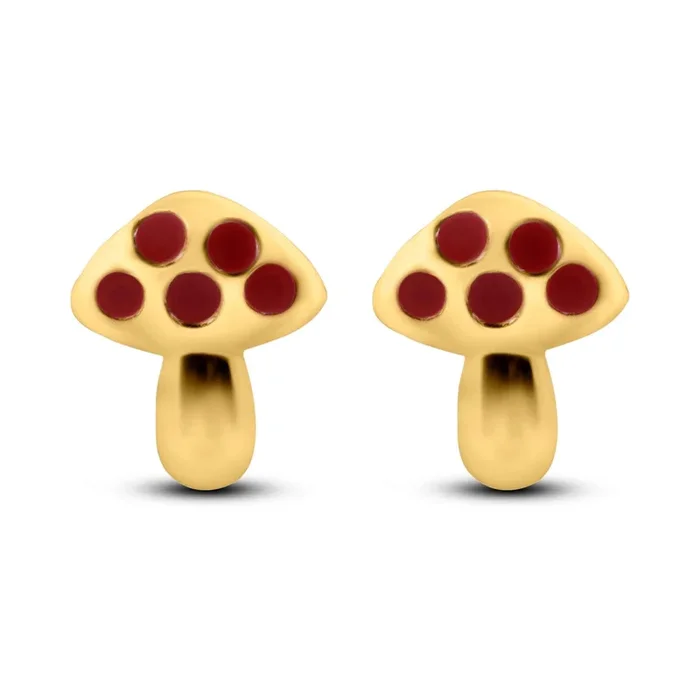 14E00422. – Aretes con cierre de rosca en forma de seta de oro amarillo de 14 quilates