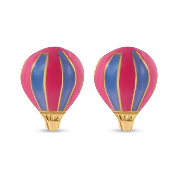 14E00423. – Aretes de oro amarillo de 14 quilates con forma de globo aerostático