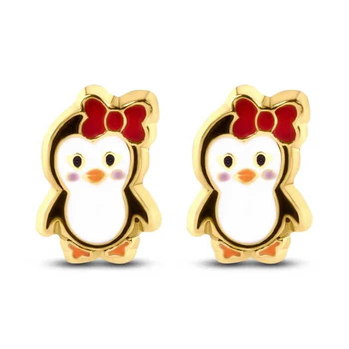 14E00426. – 14 Karat Yellow Gold Penguin Screw Back Earrings