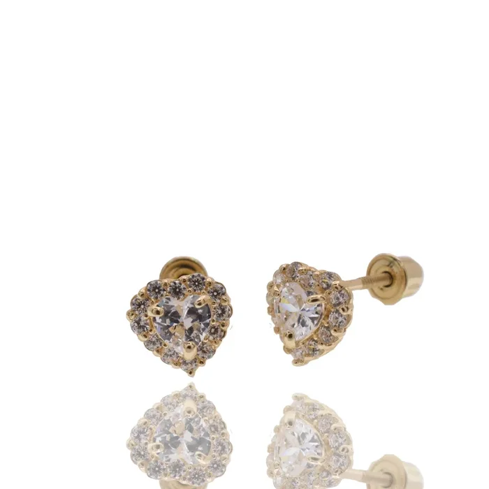 14E00469 – 14 Karat Yellow Gold Heart Clear CZ 5.5mm Screw Back Earring