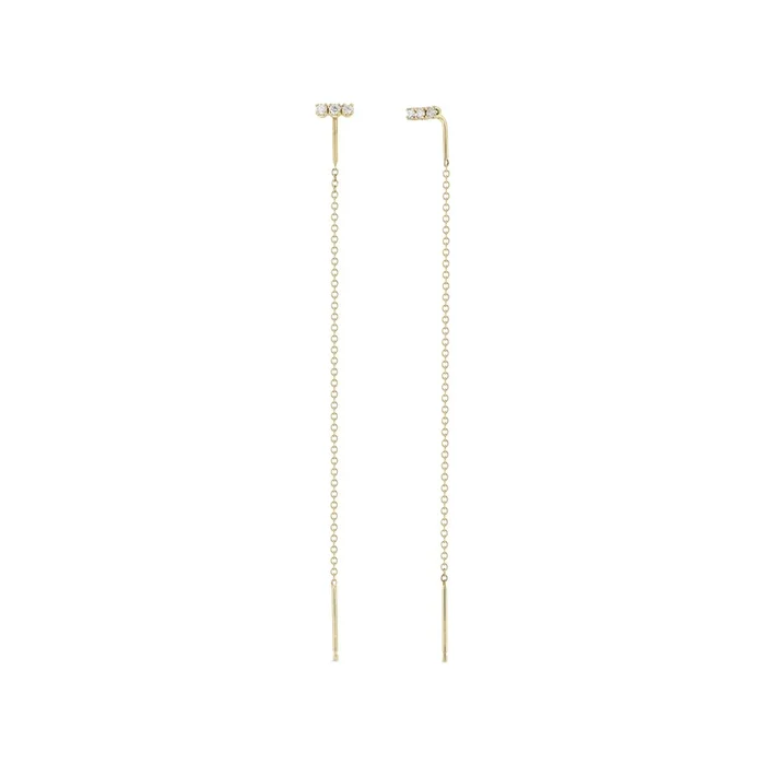 14k 3 Diamond Bar Threader Earrings