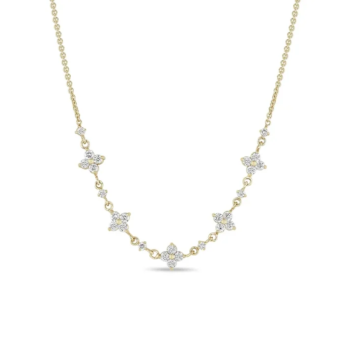 14k 5 Diamond Quad & Linked Prong Diamond Segment Necklace