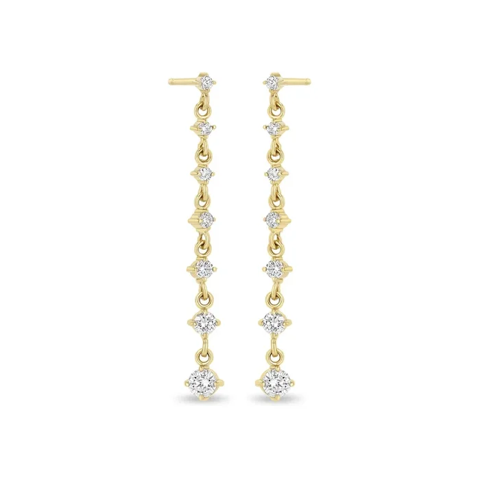 14k 7 Linked Graduated Prong Diamond Drop Earrings
