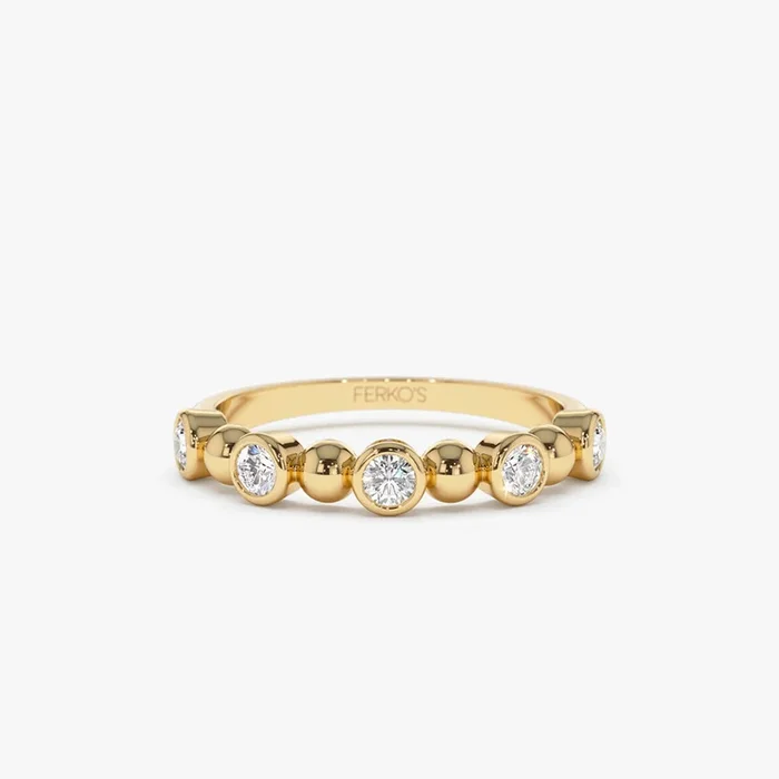 14k Alternating Beads & Bezel Setting Diamond Ring