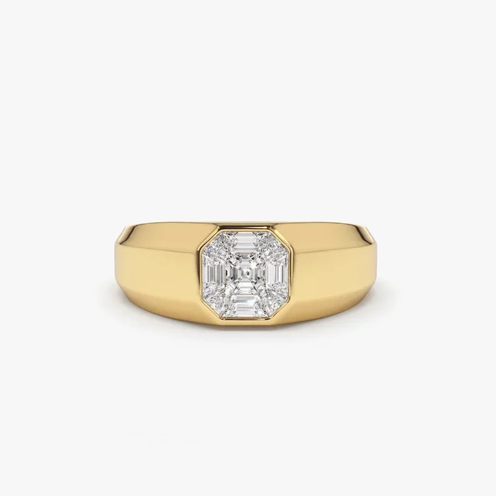 14k Asscher Cut Illusion Mosaic Solitaire Pinky Ring